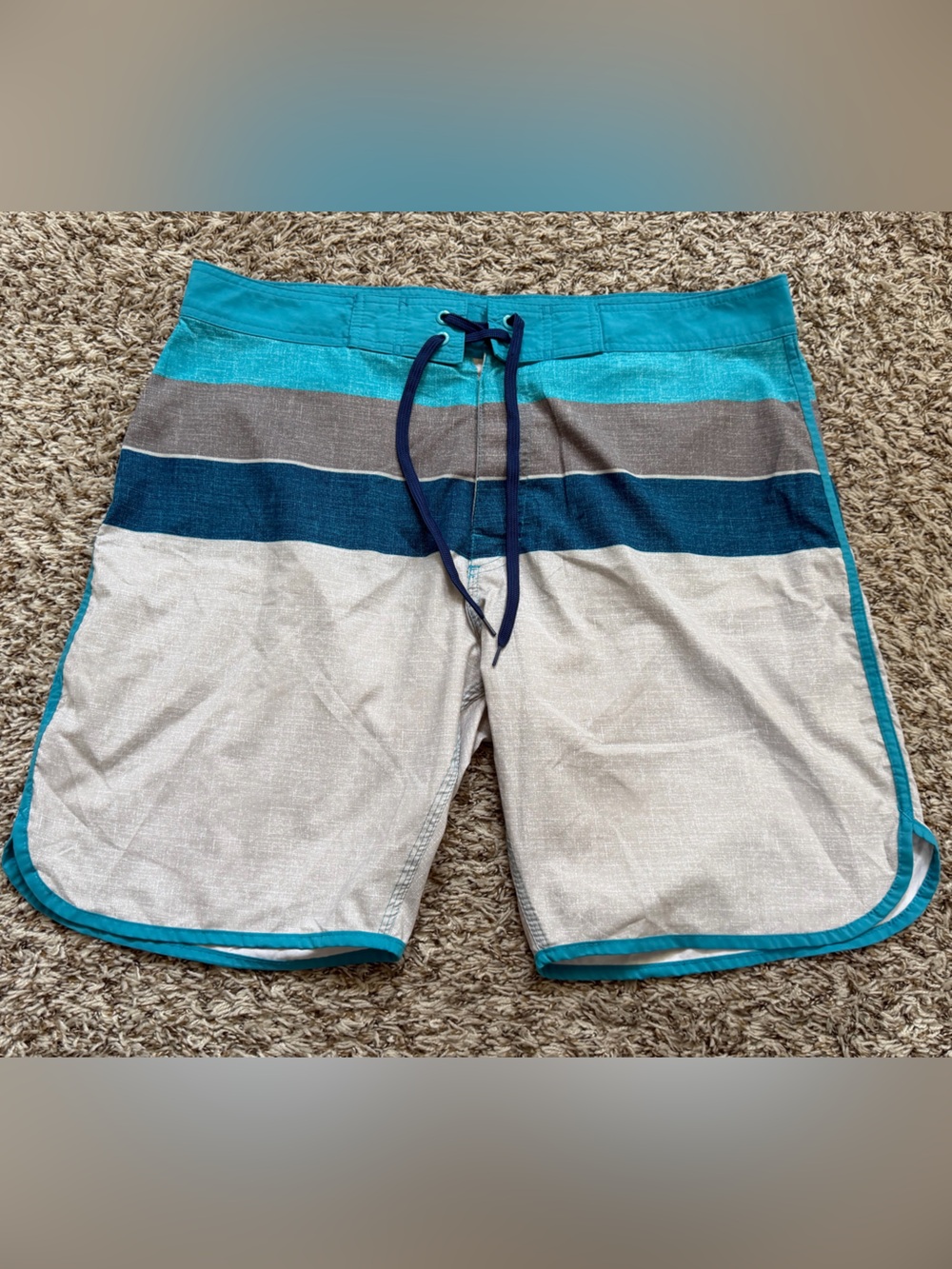 Old Navy Teal, Navy, and Gray Striped Men's Swim Shorts
